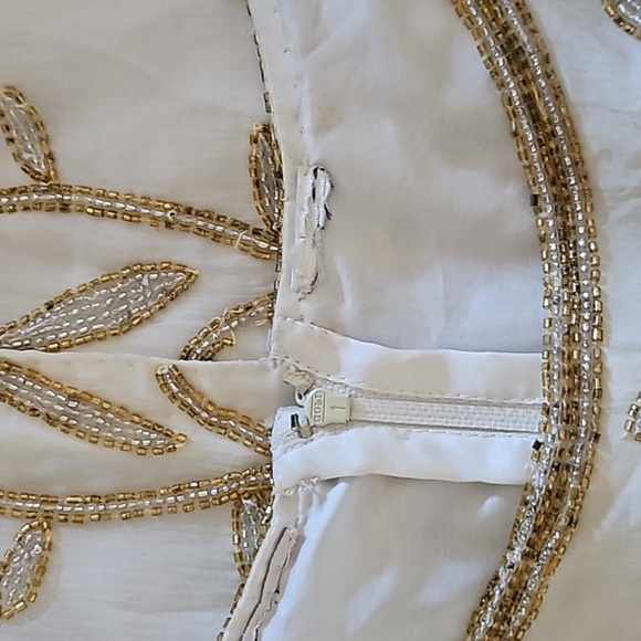 Vintage White Ivory Gold Beaded Short Sleeve Blouse Top Shirt Sz. L - Picture 8 of 10
